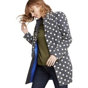 Modcloth Polka Dot Wool Peacoat Gray Cream Women's M button front‎ blazer coat